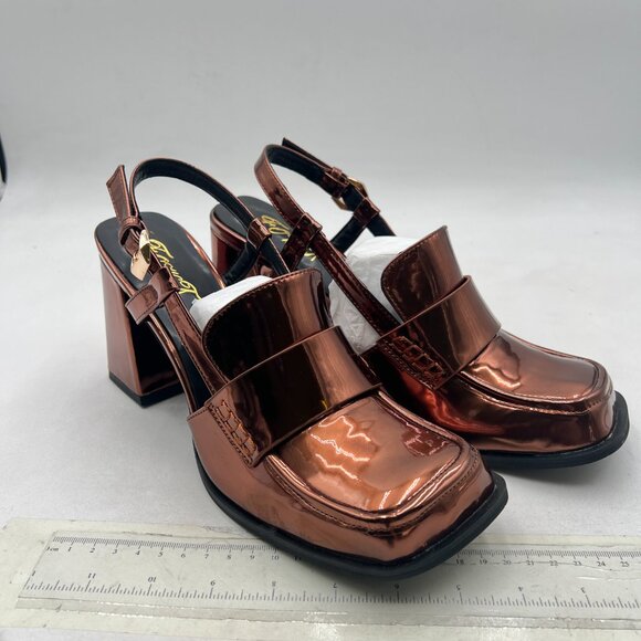 FOWT Brown Platform Square Toe Loafers Chunky High Heel Slingback Slip on Pumps - Picture 4 of 8